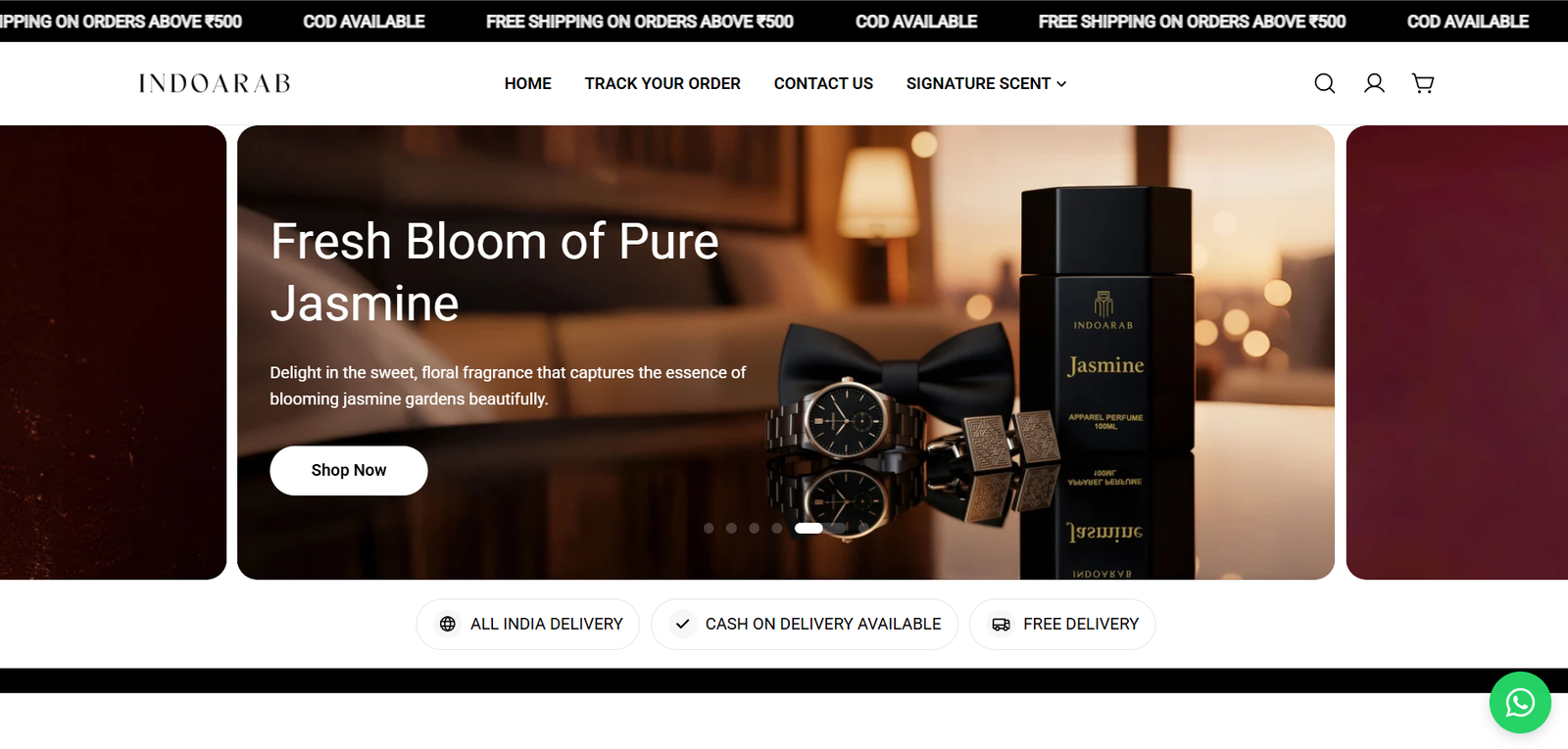 Indoarab e-commerce storefront featuring Jasmine perfume
